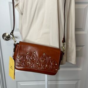 Patricia Nash Brown Leather Embossed Crossbody Bag NEW WITH TAGS